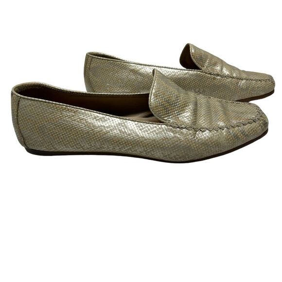 Vintage Designer Pancaldi Gold Snakeskin Print Flats Slip on Shoes Made in Italy - Picture 3 of 9